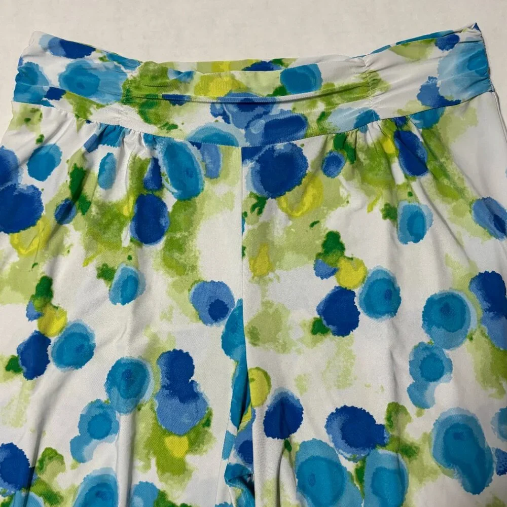 Alfani Intimates Wide Leg Lounge‎ / Sleep Pants Size M Blue Green Print Stretch